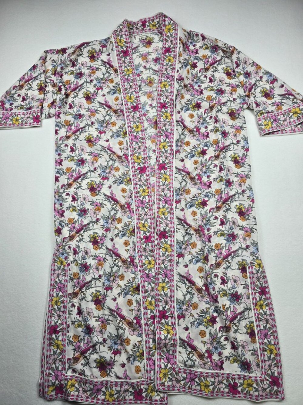 Max Studio Floral Bird Kimono Lightweight Size S Boho Relaxed Open Front
